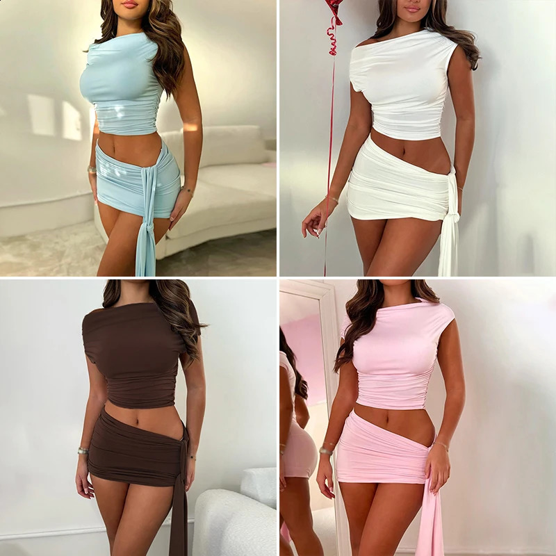 Sexy Two-piece Set Y2K TopsMini Skirt Streetwear For Women 240823
