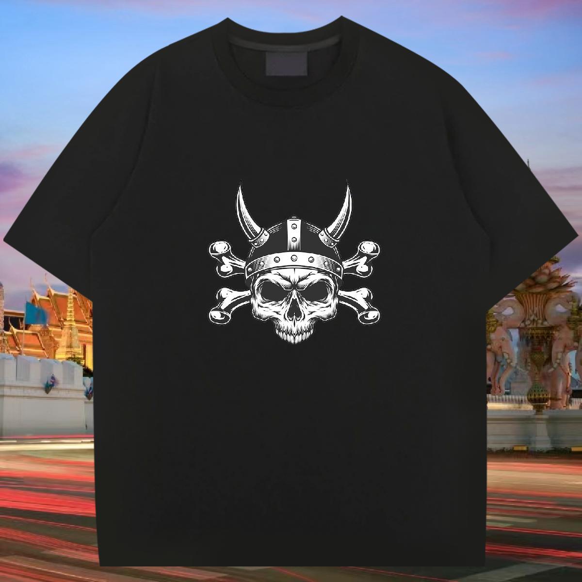 Classic Mens T Shirts 230g Cotton skull Street Wear Anime Print Crew Neck Breathable Men Tees Classic Casual Tops Shirt