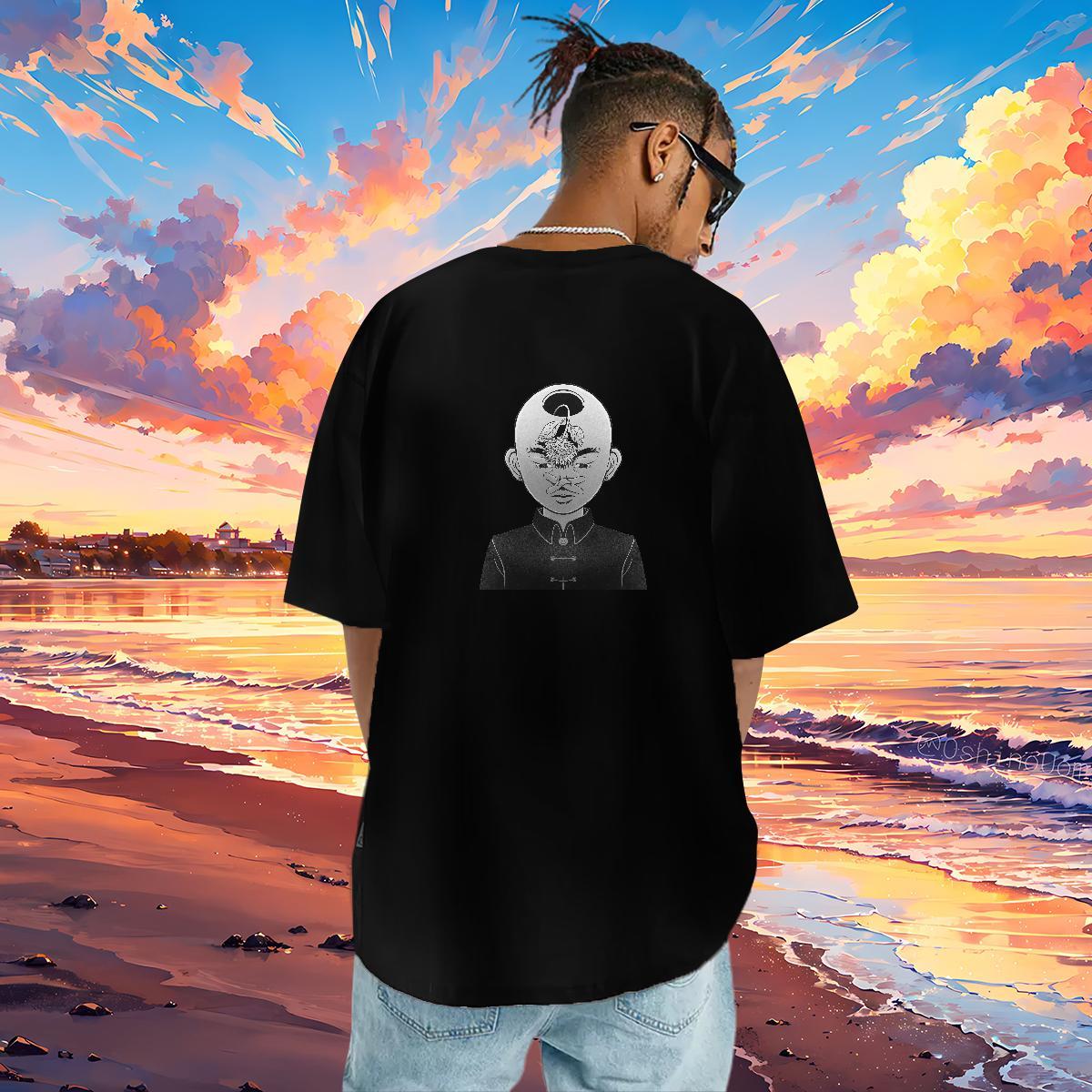 Loose T Shirt For Man 100% Cotton 230g portrait Sports Casual Custom Cartoon Breathable Crew Neck Men Tees Free Shipping Polos