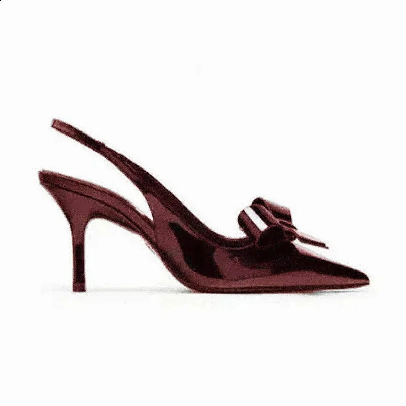 Ladies bow tie high-heeled sandals elegant pointe toe modern wedding suspender shoes summer office shoes 240823