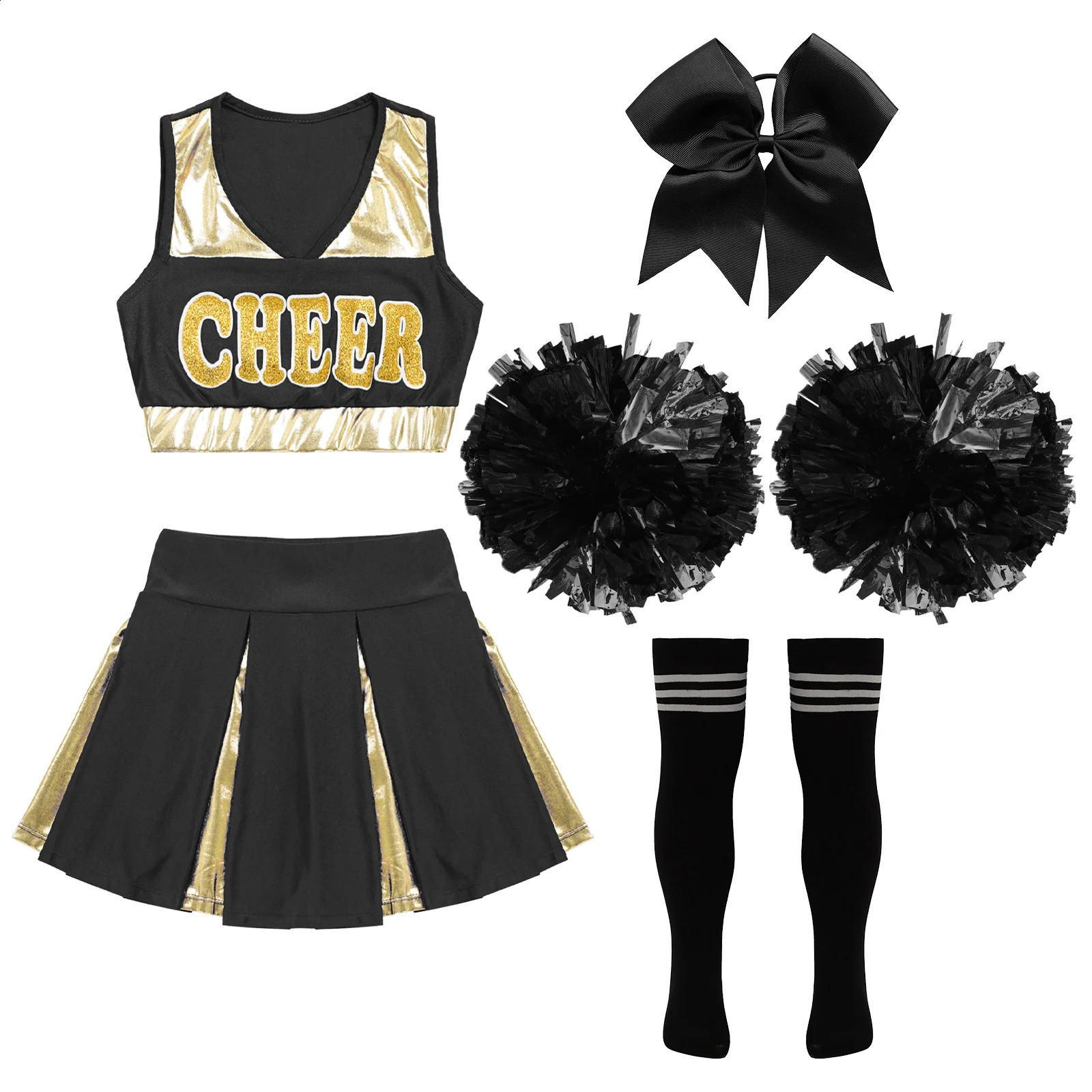 Pompoms and Socks Girls Cheerleading Uniform School Dance Costume Sleeveless Tank Top Halloween 240823