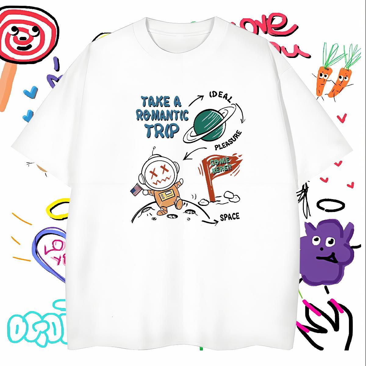 Cool Design T-Shirts 230g Cotton star Hip Hop Plus Size Cartoon Breathable Tshirt for Man Woman 2024 DIY Polos