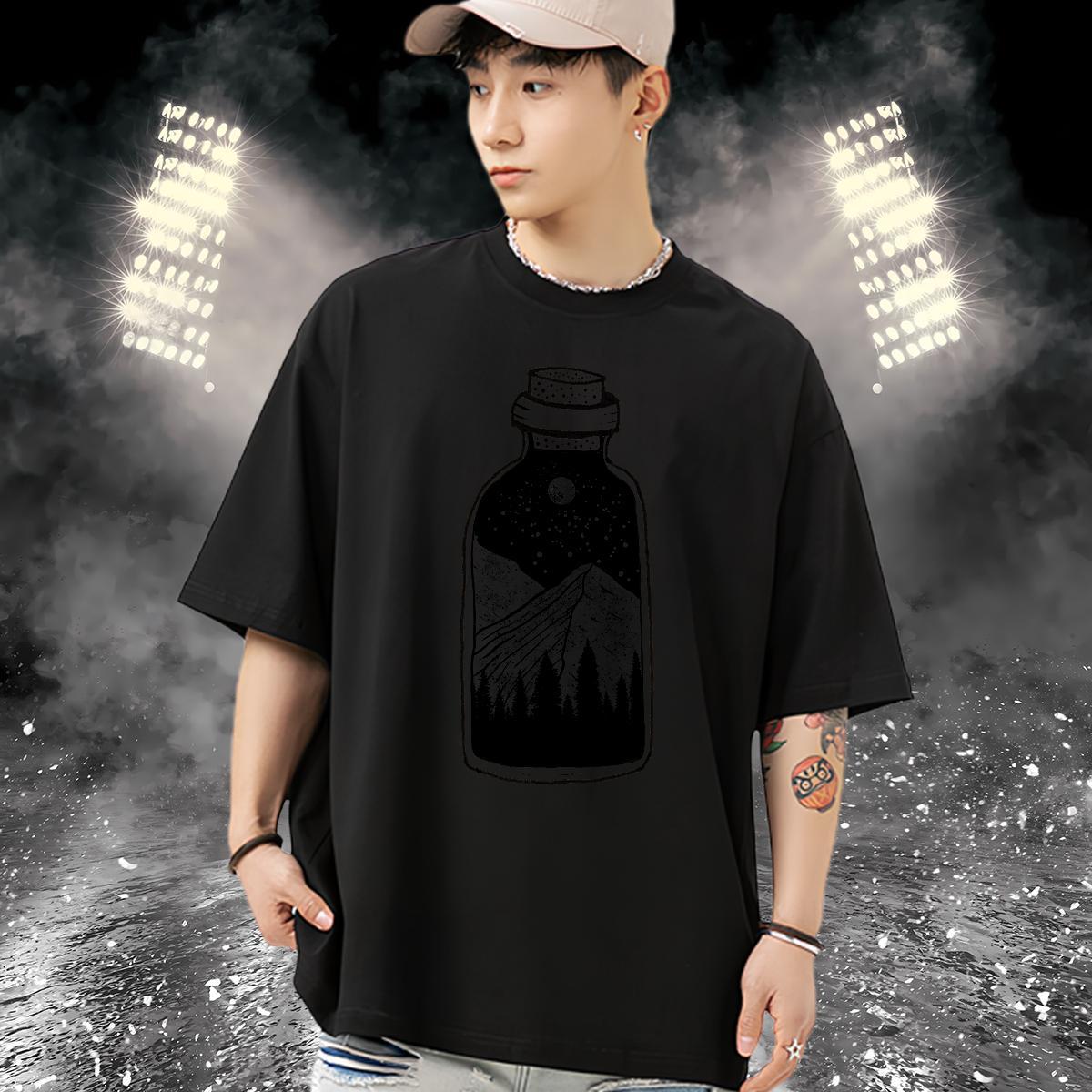 Loose T-Shirts for Men 100% Cotton 230g mountains High Street Hip Hop White Plus Size Breathable Short Sleeve Couples T Shirts 2024 Tee Shirt