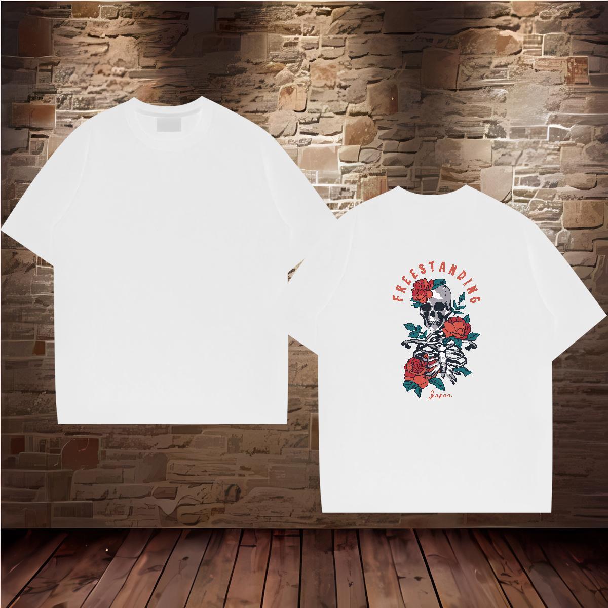 Loose Fit Men T Shirts 230g Pure Cotton skull Home Outdoor Oversized 4XL Crew Neck Men Tops Tees Factory Direct Polos
