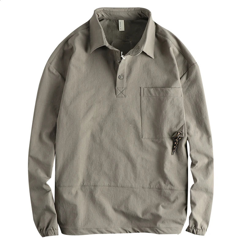 Spring and autumn fashion trend mens polo shirt long sleeve solid color all casual loose lapel shirt 240824