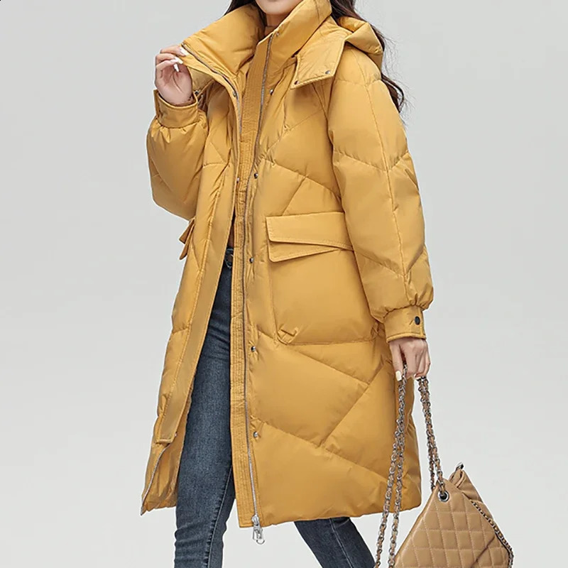 ABRINI Womens Long Sleeve Button Shoulder Strap Parkas Coat Thickened Warm Pocket Autumn Winter Zipper Down 240823