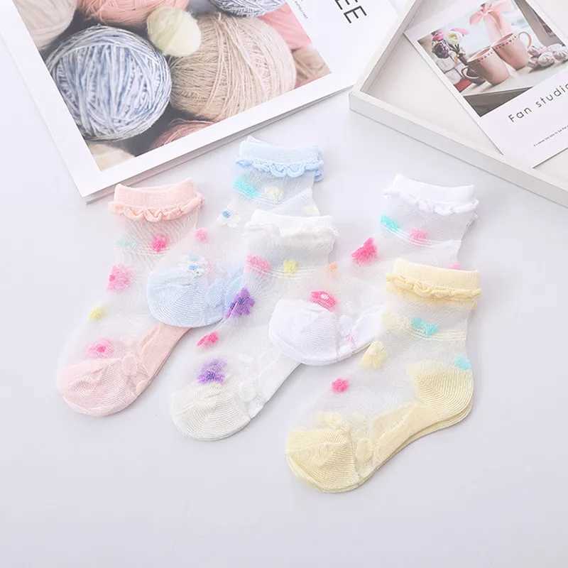 5Pairs Summer Kids Girls Socks Mesh Breathable Baby Girl Socks Children Trendy Elastic Lace Flowers Princess Sock For 1-12Years CL240824