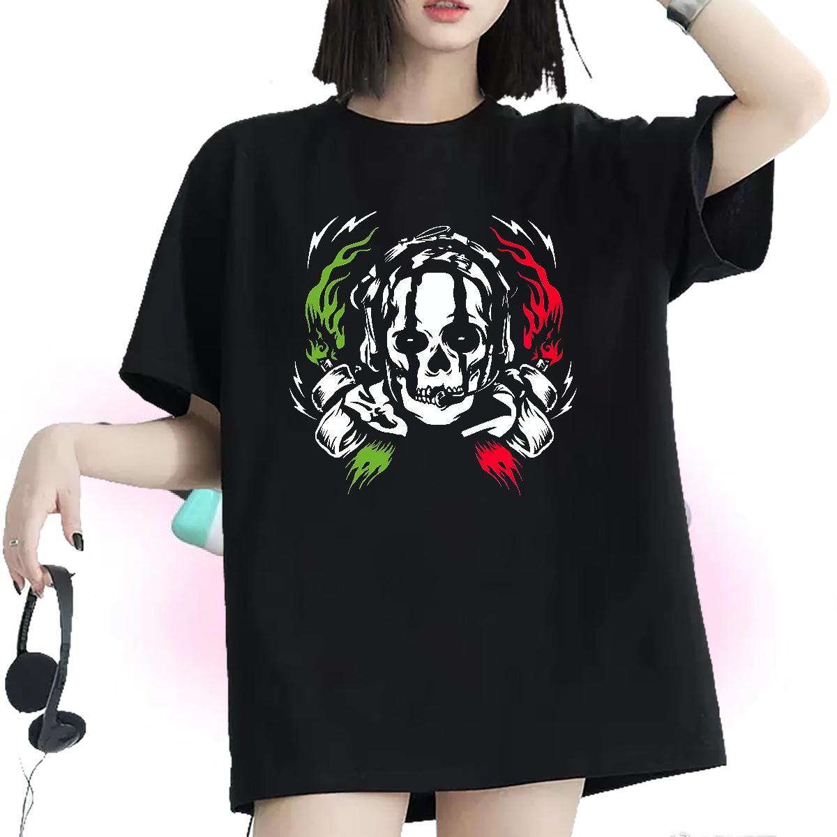 Brand Womens Tshirts 230g 100% Cotton scary Street Casual T-Shirts Crew Neck Plus Size Cartoon Tees
