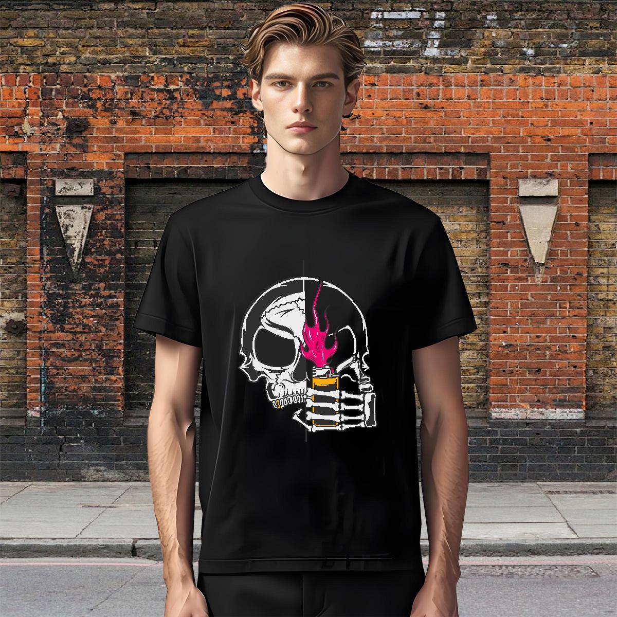 Loose Men T Shirts 100% Cotton 230g skull Street wear Hip Hop Black White Breathable Short Sleeve Couples T Shirts 2024 New Clothings