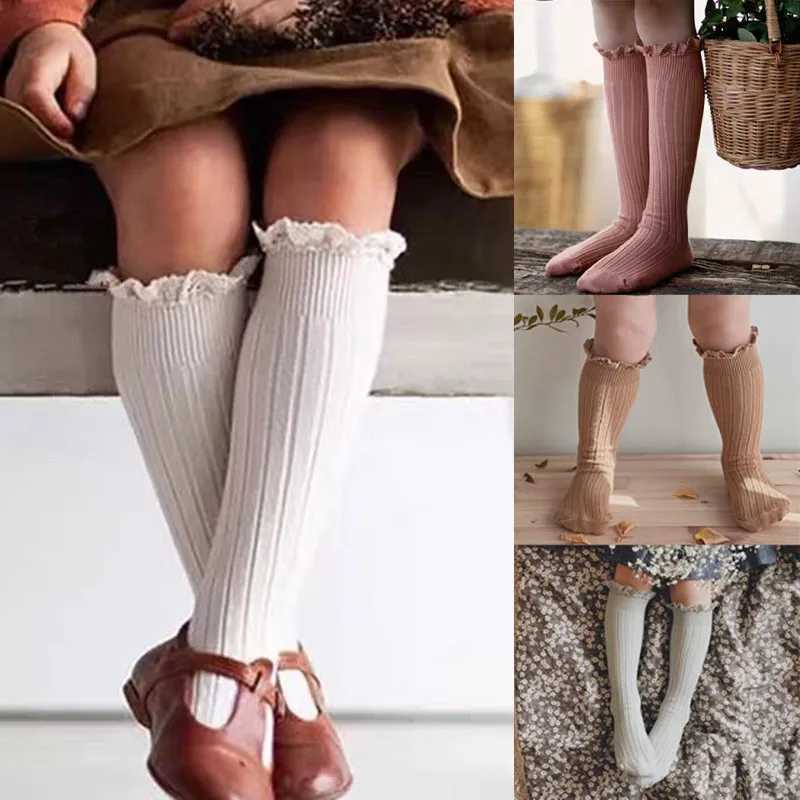 Ruffle Kids Knee High Socks Baby Girls Toddlers Long Soft Cotton Sock Lace Flower Children School Uniform Socks For 0-8 Years CL24825