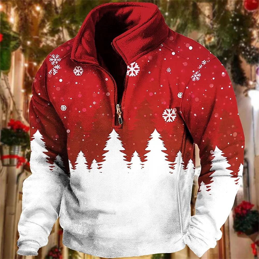 Fashion Zipper Sweatshirt Men Christmas Vintage Polo Jacket Autumn Pullover Casual Long Sleeve Tops Clothes For Mens Clothing 240823