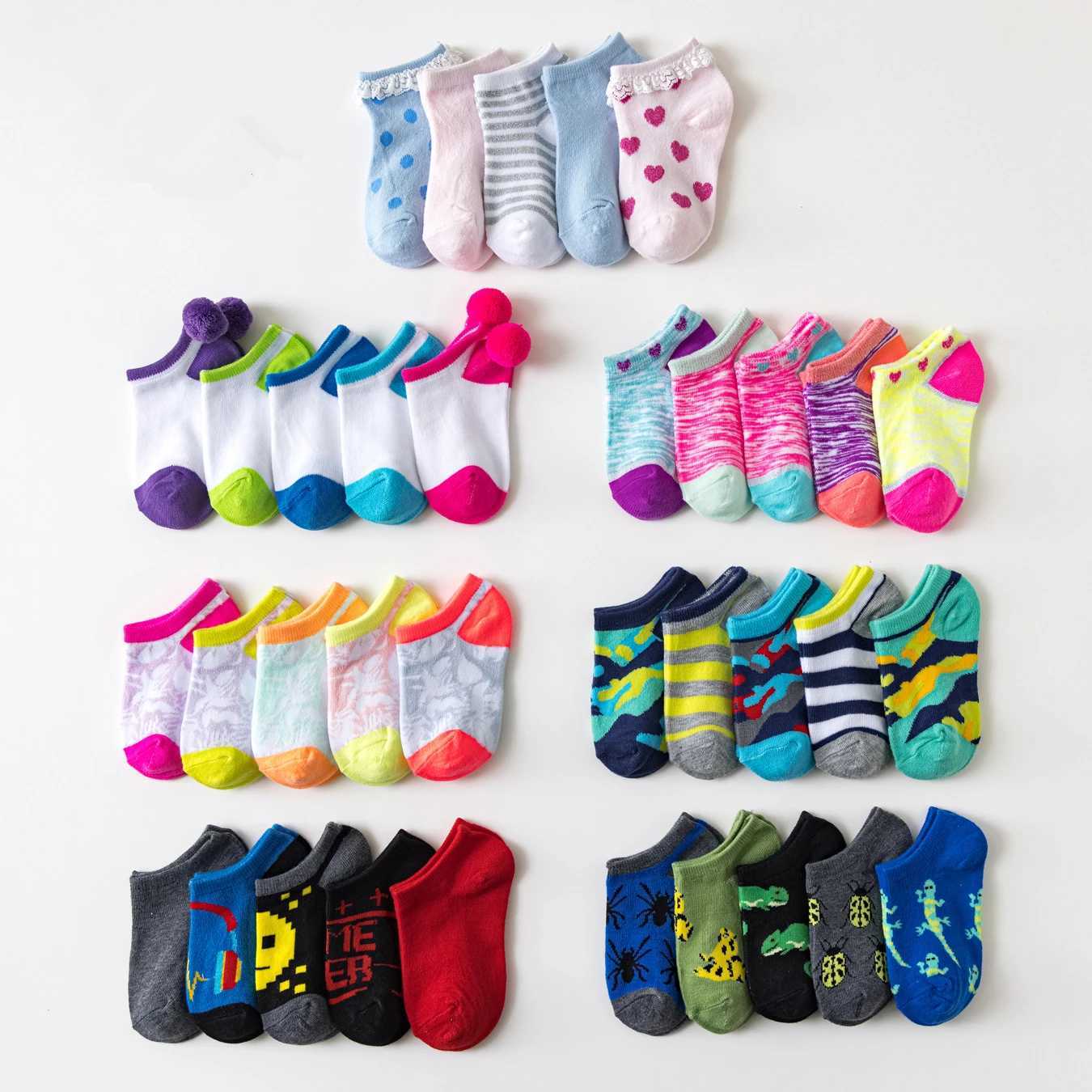 5 Pairs/lot 3-9 Years Children Socks Summer Breathable Thin Section Kids Short Socks Boys Girls Outside Sport Socks Boat Socks CL240824
