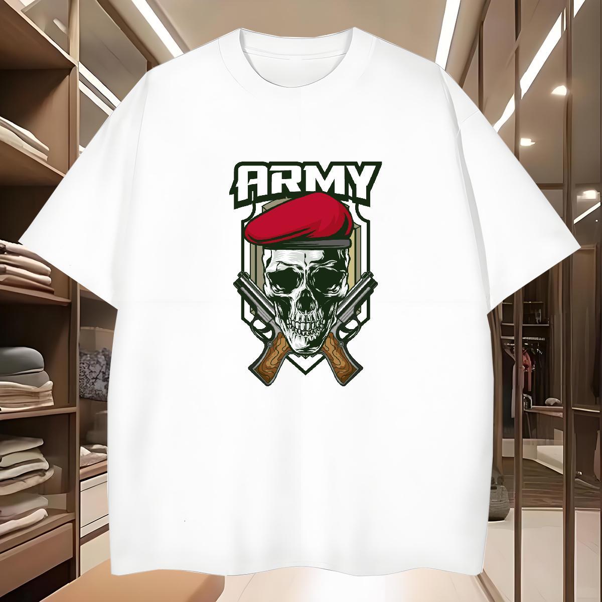 Popular Men T Shirts 100% Cotton 230g skull Casual DIY Printed Pure Cotton Tshirts 2024 Summer Wear