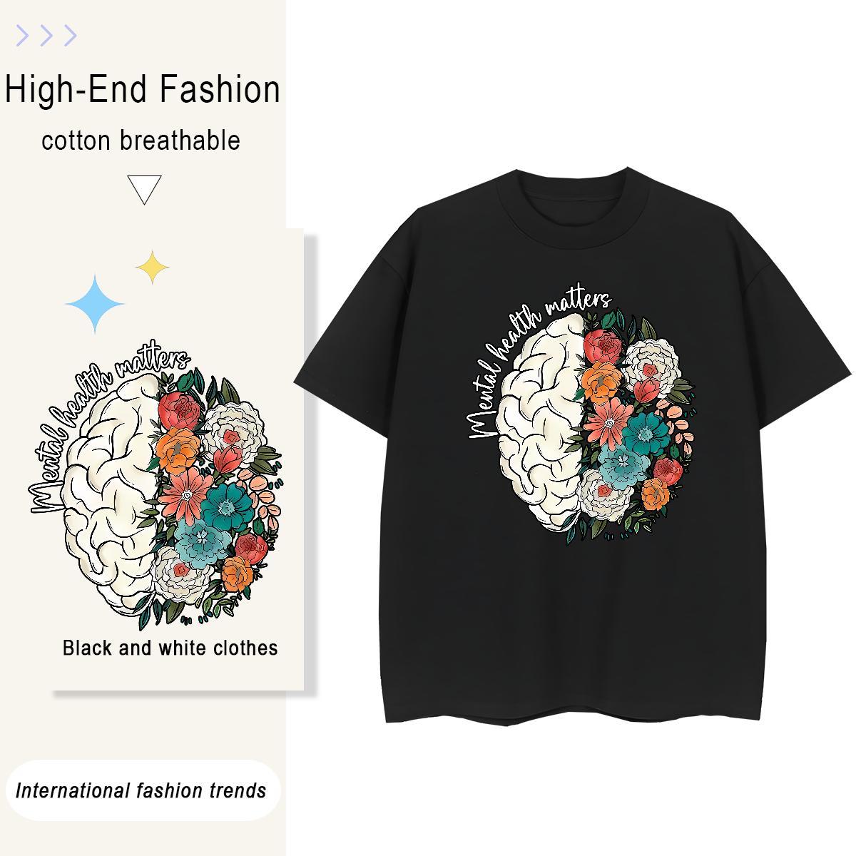 Brand Couples T Shirts flower Street Casual 100% Cotton 230g Tops Crew Neck Breathable TOP Quality Man T Shirts Cartoon Print