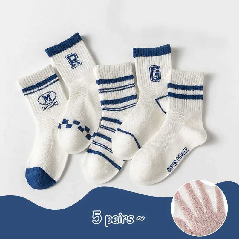 5 pairs of childrens socks Mesh breathable boys socks Girls mid-tube socks Large childrens cotton socks breathable wiry cott CL240824