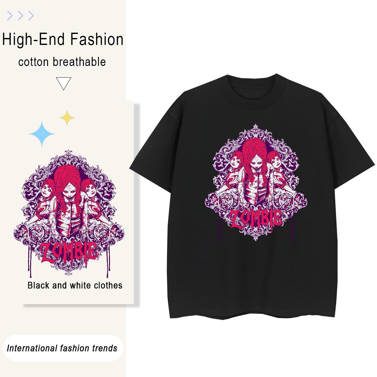 Loose T shirt 230g Cotton skull Anime Printing Street Oversized Breathable Short Sleeve Tshirts 2024 Summer Top Tees