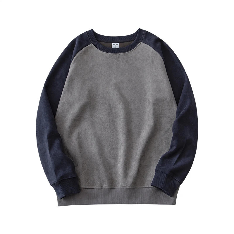 Suede Crew Neck Hoodie Autumn and Winter Heavy Fashion Casual Raglan Sleep Unisex 240823