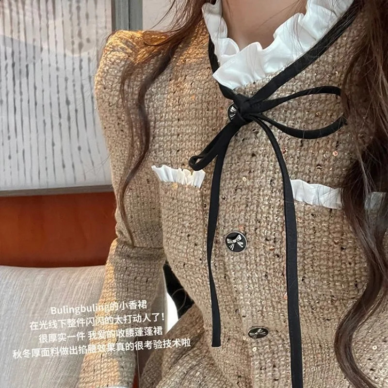 Autumn Winter Long Sleeved Dress Tweed Vestidos Elegantes Para Mujer Mini Party Plaid Retro Women Clothing Y2k Robe 240824