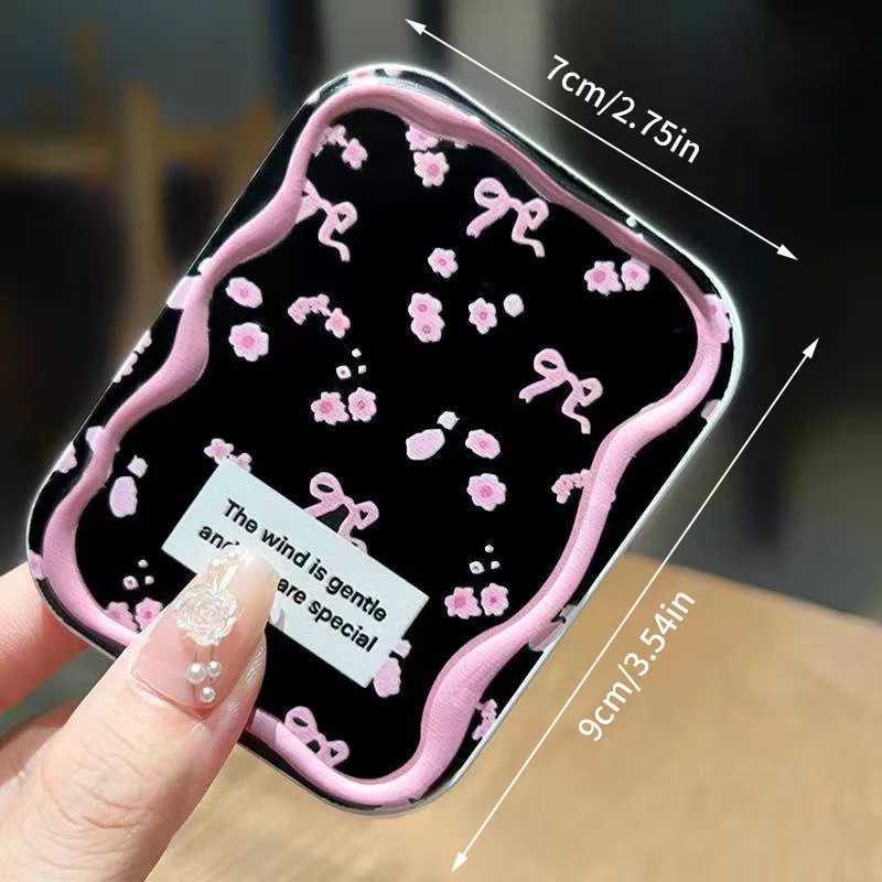 Pink Bow Florals Flip-Top Folding Makeup Mirror Portable Pocket Mirror Women Rectangle Cosmetic Make Up Mirror With CombXJ241213