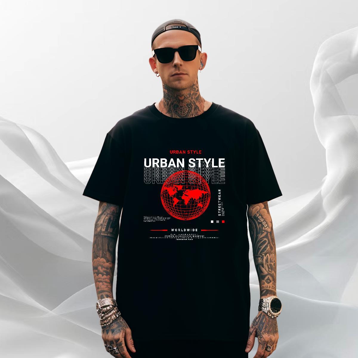 Loose Fit Men T Shirts 100% Cotton 230g earth High Street Hip Hop White Plus Size Crew Neck Men Tops Tees Designer Clothings