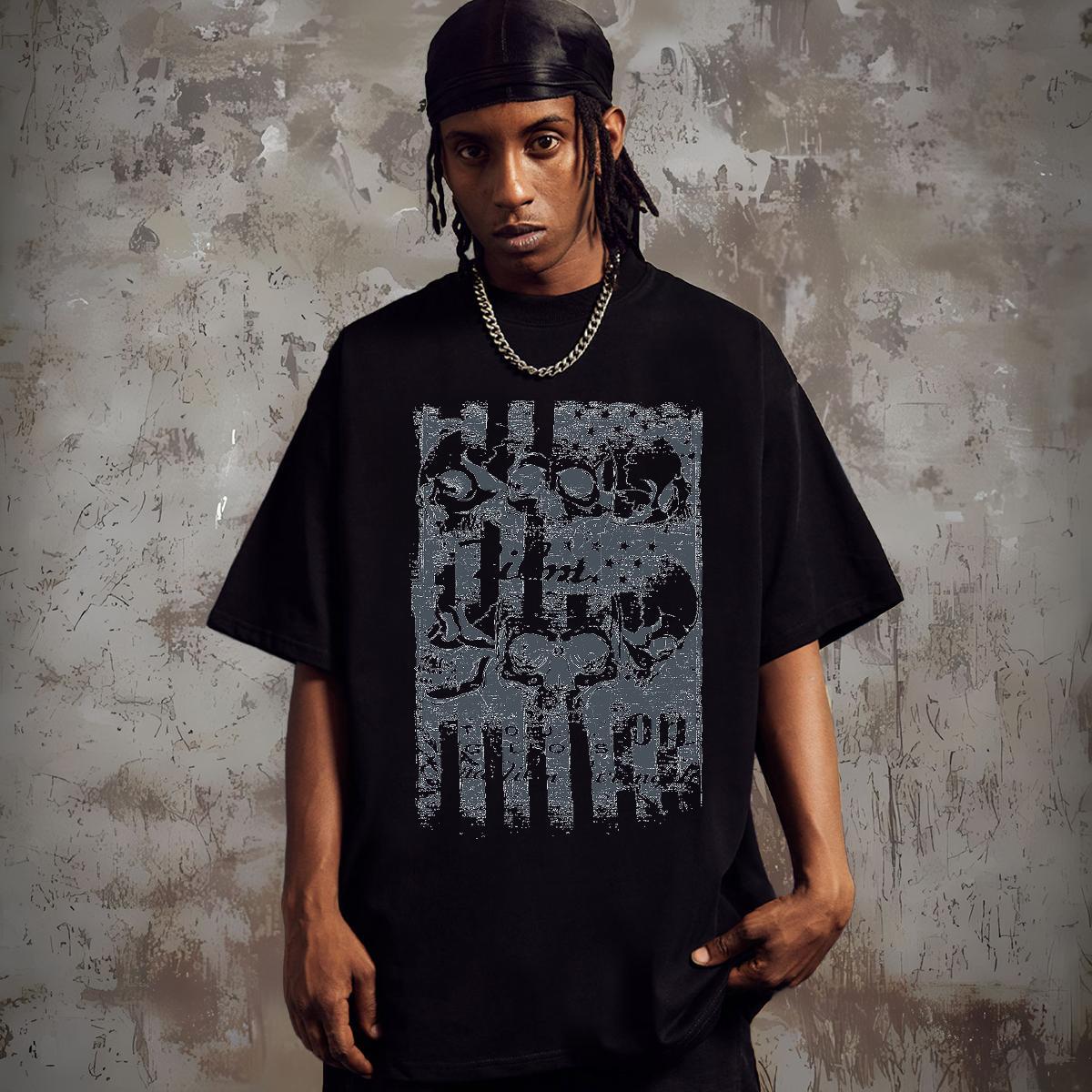 Loose Fit T-Shirts for Men 230g Pure Cotton skull Home Outdoor Plus Size Custom Breathable Crew Neck Couples T Shirts 2024 Tops Tees