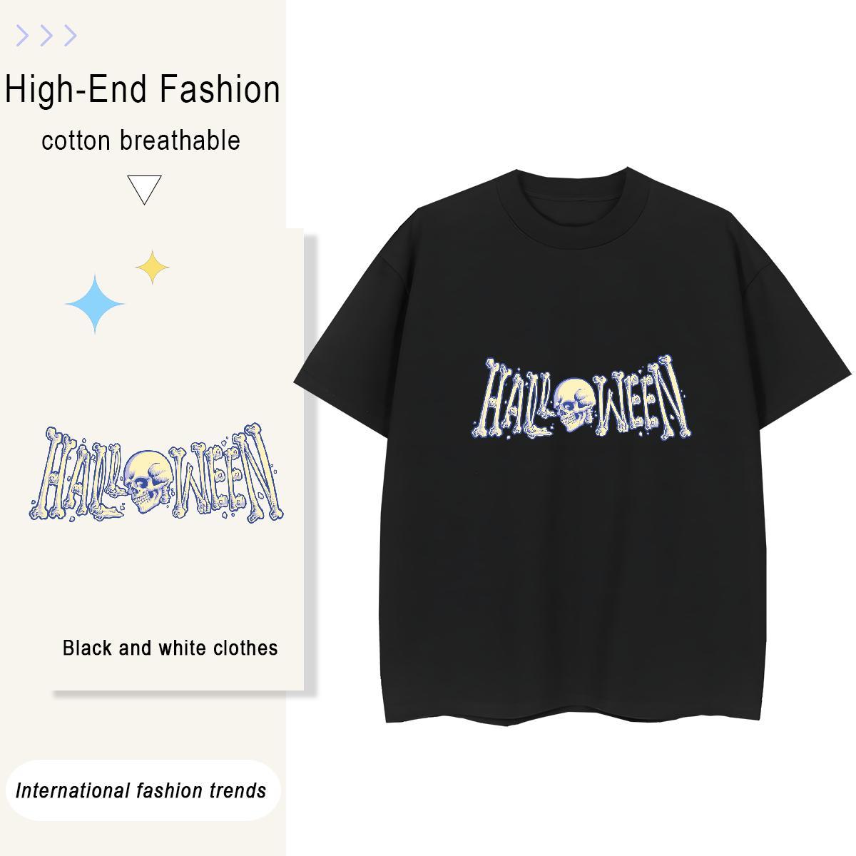 Comfortable T shirt 230g Pure Cotton skull Casual Beach Black White Breathable Short Sleeve Men Tees New Tee Shirt