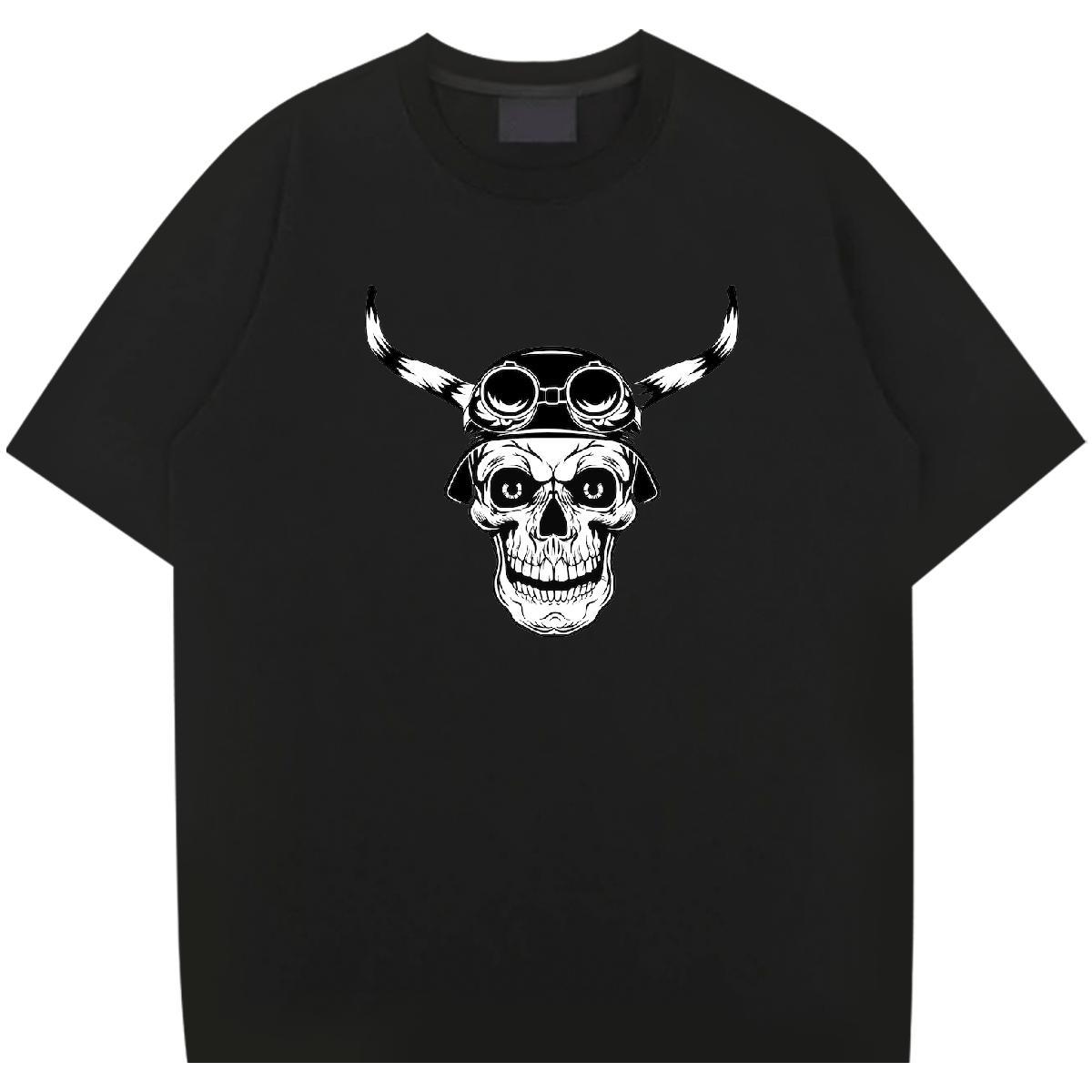 Popular T-Shirts for Men 230g 100% Cotton skull Street Casual Black White Pure Cotton Tshirts Free Shipping Polos