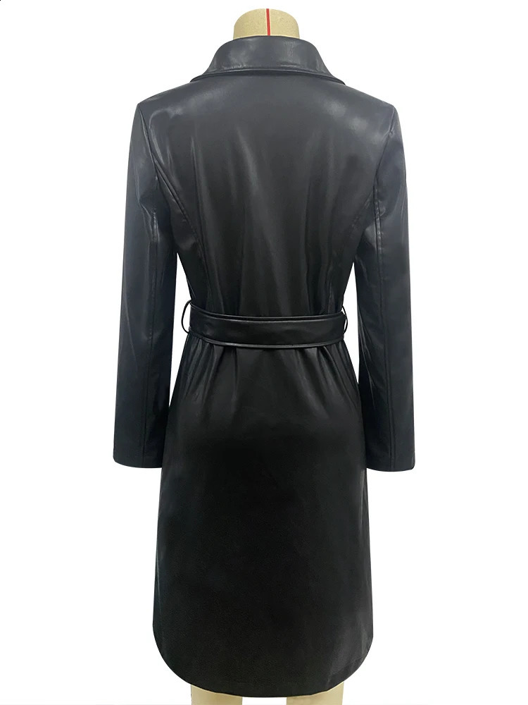 Year Arrival Sell Black Color Long Sleeve Casual Fashion Womens Comfortable Modern Leather Trench Coat -SHP00035 240824