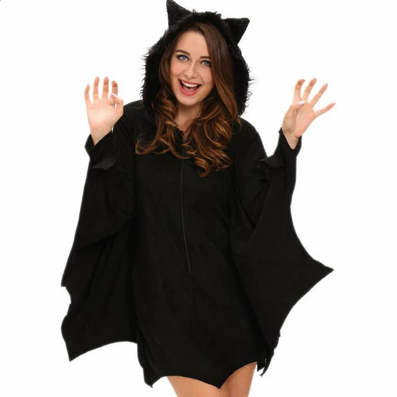 Womens Halloween bat costume fluffy animal cosplay anime hoodie with ears mother daughter fancy dress 240823