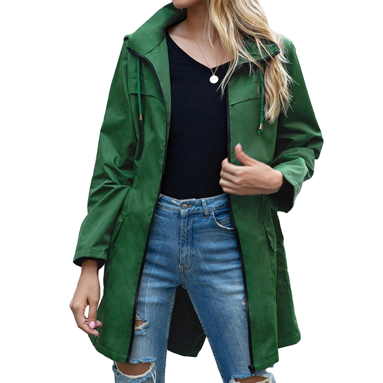 Womens lightweight waterproof active outdoor trench raincoat with hood womens lightweight windproof 240824