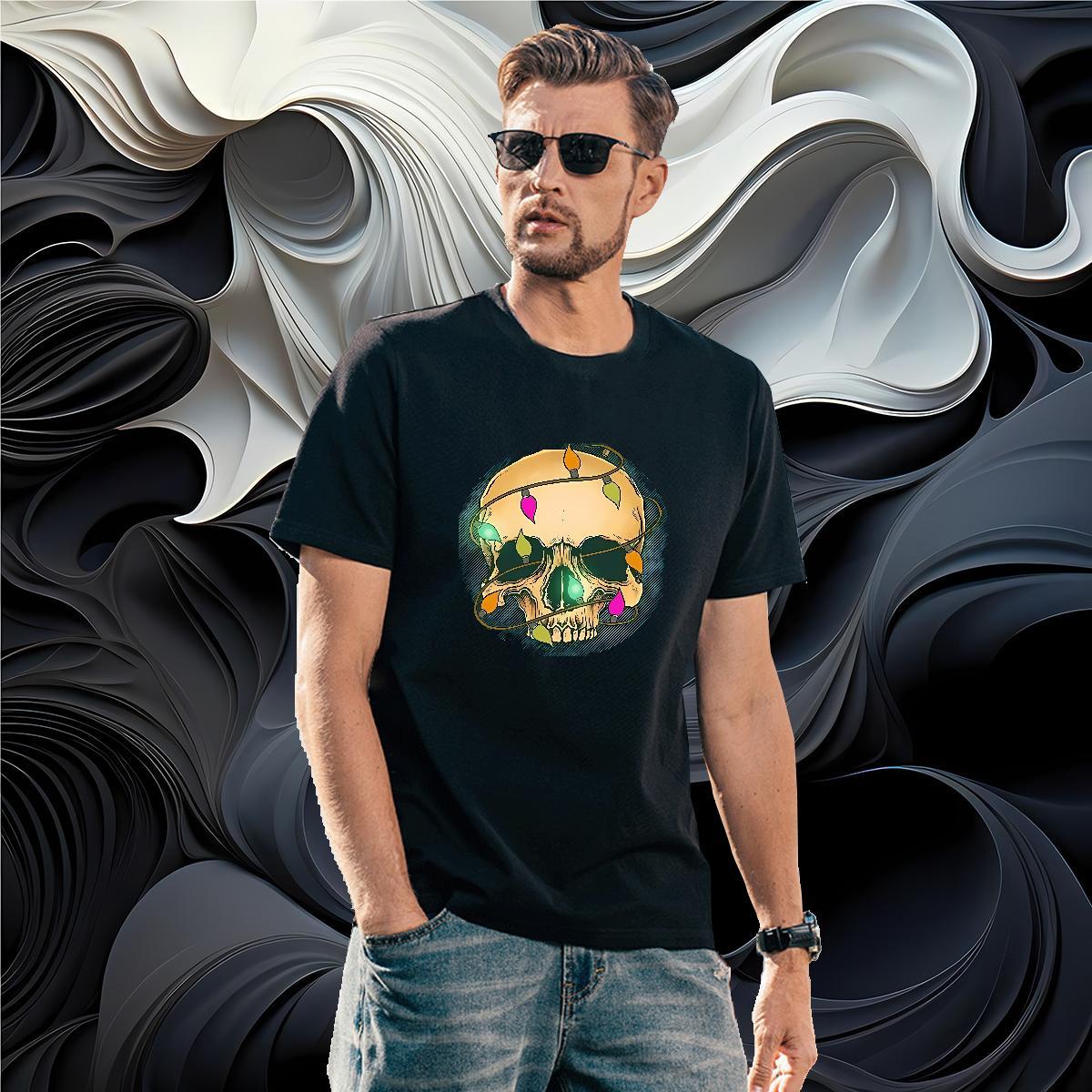 Classic T Shirts Men 230g 100% Cotton skull Spring Summer Skull Crew Neck Breathable Men Tees DIY Polos