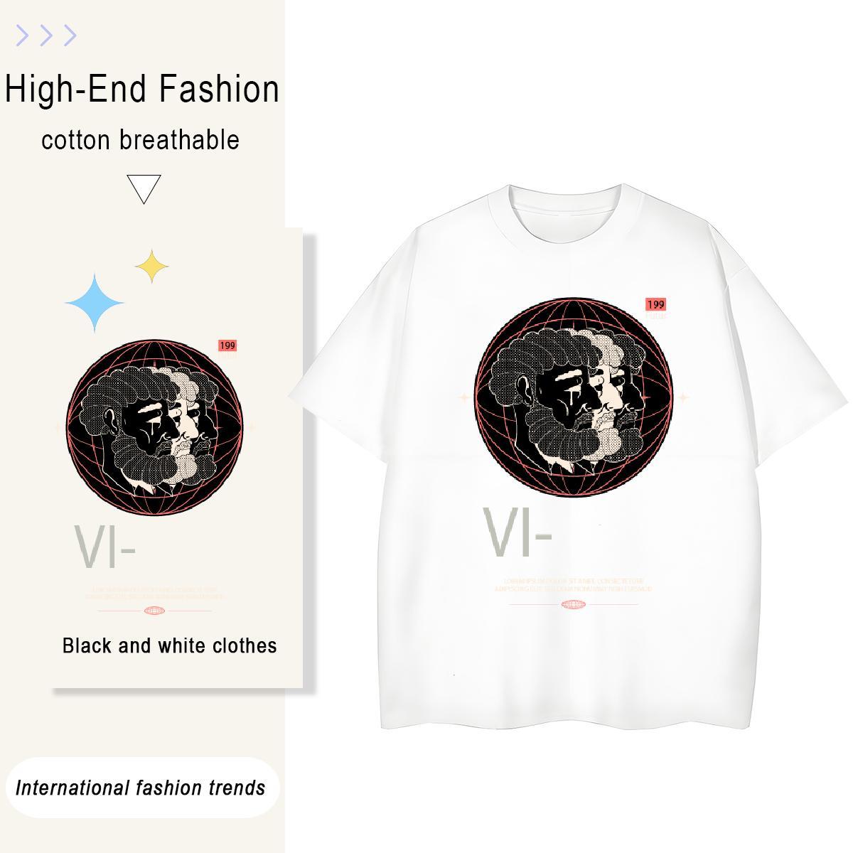 Comfortable Lady T shirt 230g Cotton star High Street Hip Hop T-Shirts for Women Crew Neck Breathable Anime Clothes Shirt