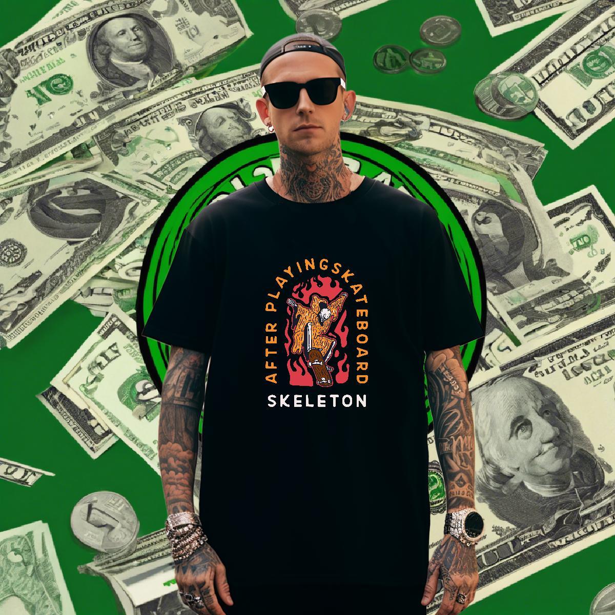 Wholesale Men T Shirts 230g 100% Cotton skull Hip Hop Custom Big Size O-Neck Short Sleeve Tshirt for Man Woman Classic Tops