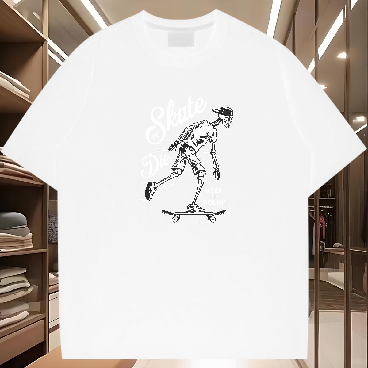 Cool T-Shirts 230g 100% Cotton skull Hip Hop Street Oversized 3XL 4XL Breathable Crew Neck Couples T Shirts Wholesale Wear