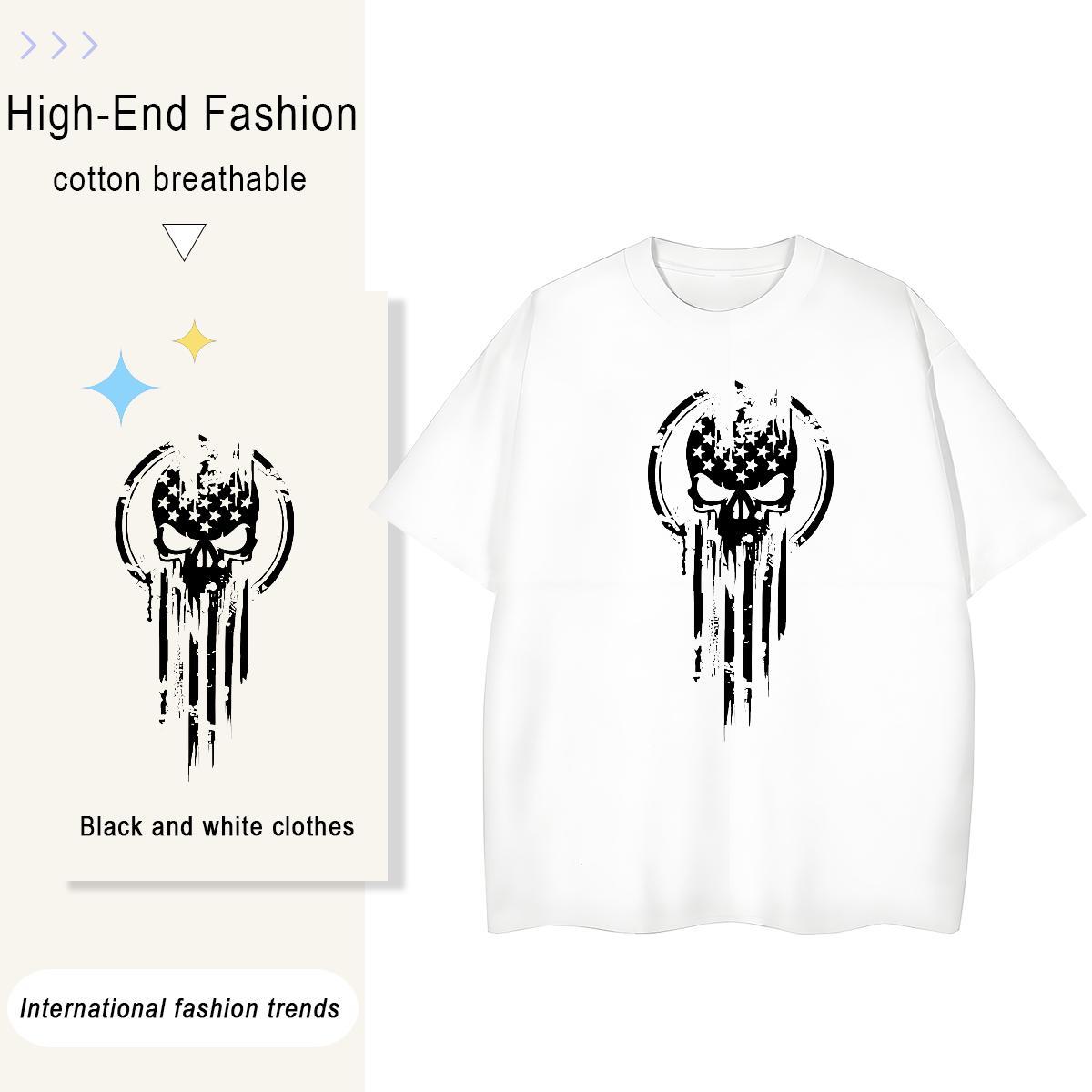 Cool Design T Shirts Men 230g 100% Cotton skull Sport Oversized 3XL 4XL O Neck Short Sleeves Men Tops Tees 2024 Summer Tee Shirt
