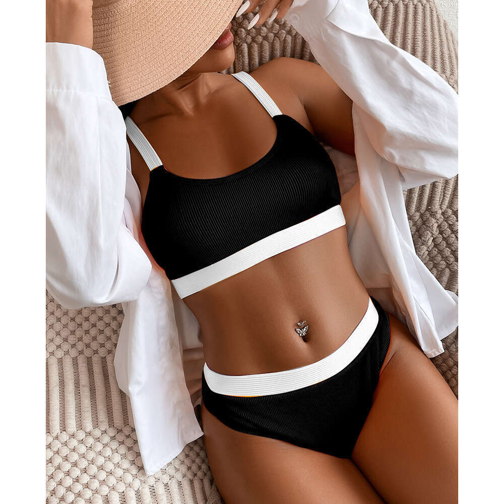 2023 New Special Cloth Thread Pit Strip Bikini Women's Block Split Swimsuit Multi Color