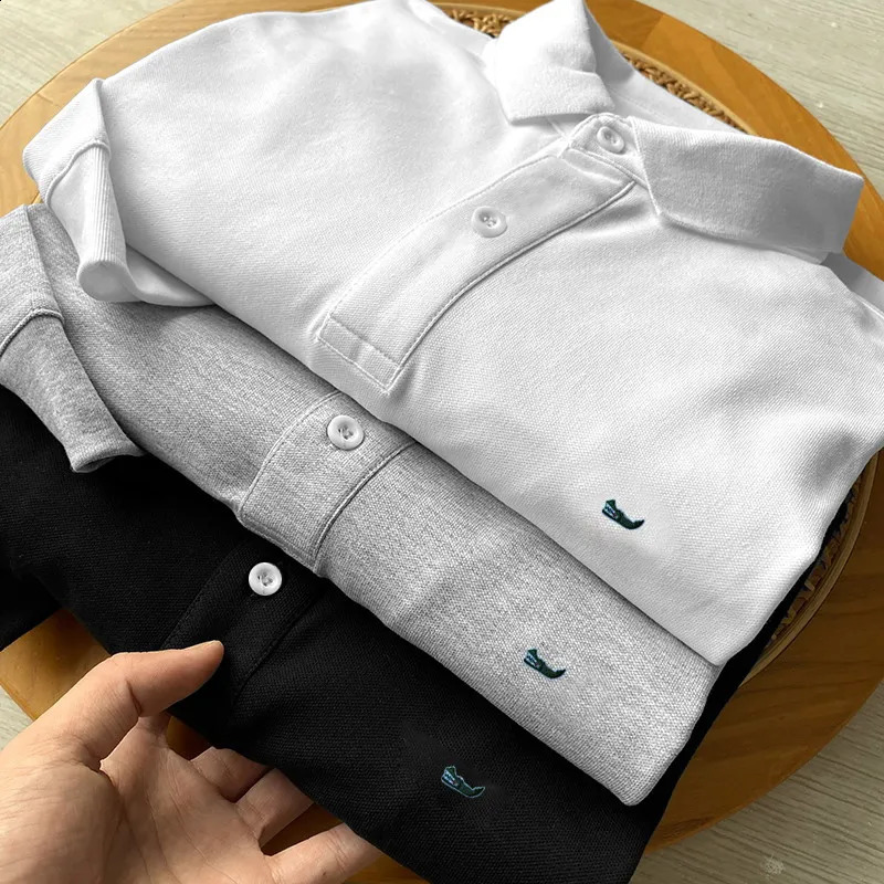 100% pure cotton mens polo shirt casual suitable for sportswear long sleeved highquality Tshirt top 240823