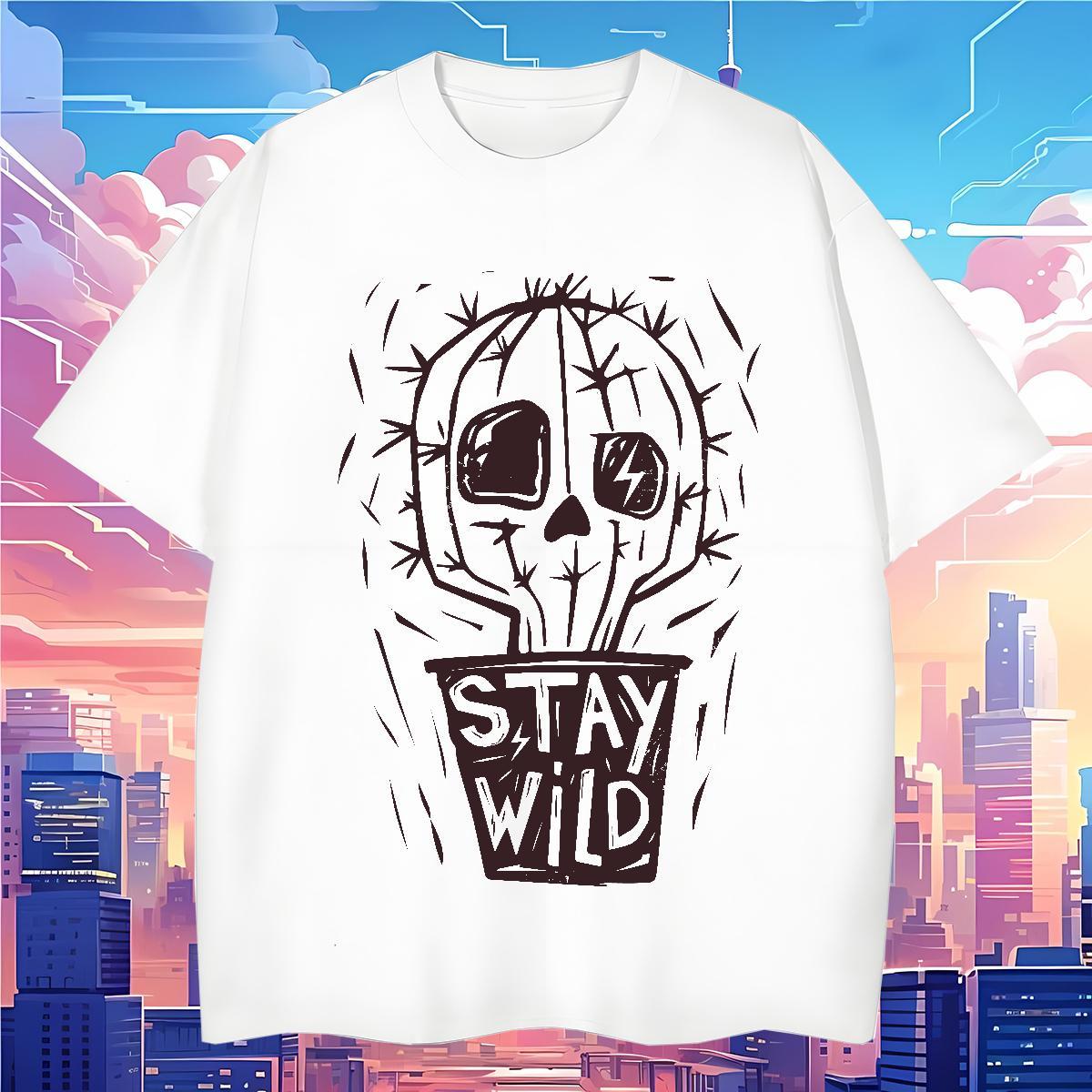 Classic Mens T Shirts 230g Cotton skull Street wear Hip Hop Oversized Round Neck Short Sleeve Men Clothes T-Shirt 2024 Summer Top Tees