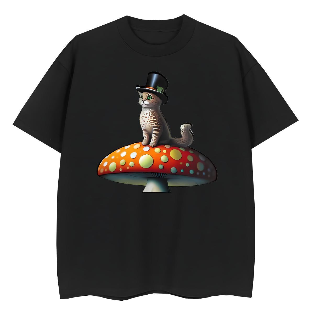 Classic Casual Mens Tshirts cat Summer Casual 230g 100% Cotton Top Tees Crew Neck Cool Design T shirt DIY Anime