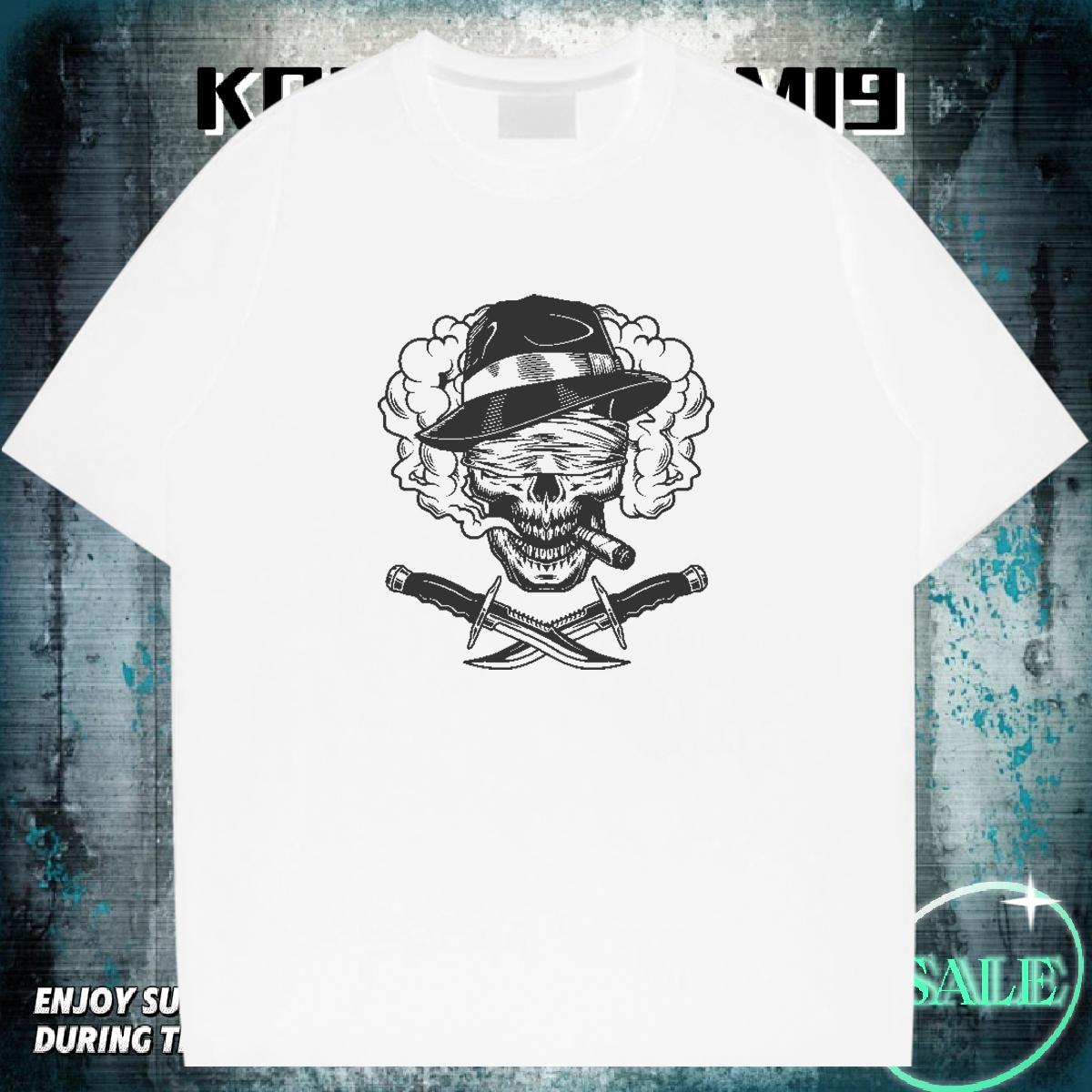Brand T-Shirts for Men 230g Cotton skull Street Wear Custom Print Plus Size Crew Neck Men Clothes T-Shirt 2024 Polos