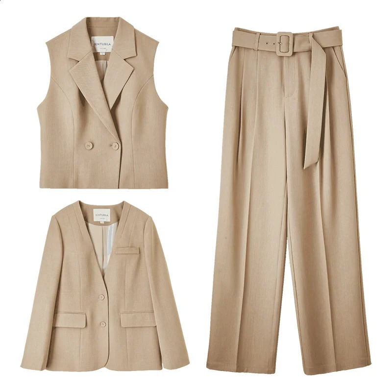 SENTUBILA 3Piece Waist Pants and Jacket Set for Womens Office Business Formal Clothing SpringSummer Color Matching 141Z53194 240823