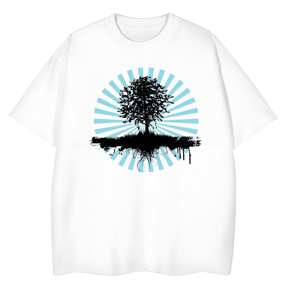 Brand Men Tshirts tree High Street Hip Hop 230g Cotton Tee Shirt Round Neck Short Sleeve Popular Mens T Shirts Custom Printed