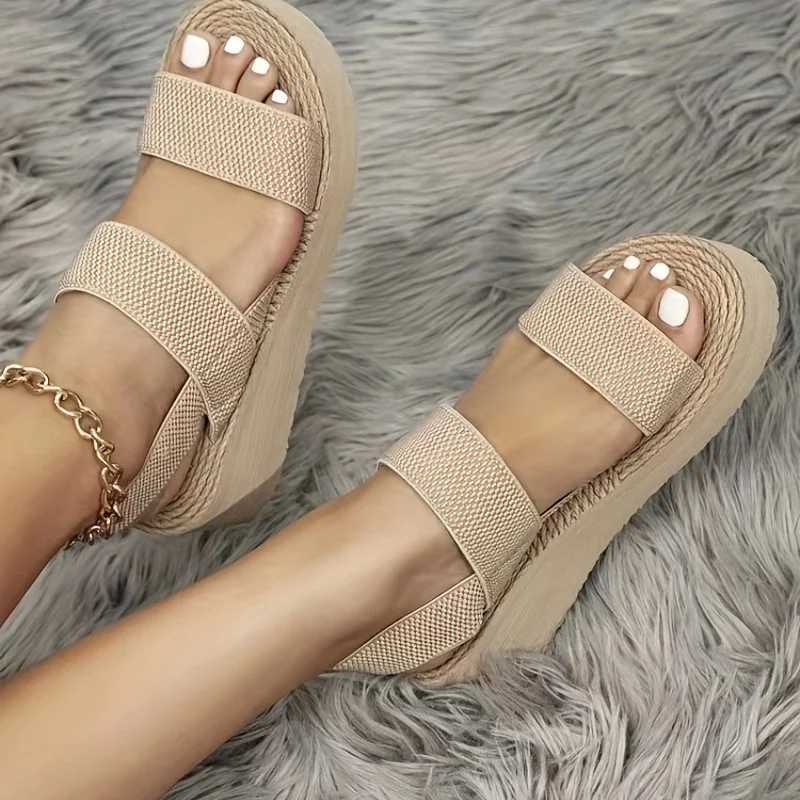 New Arrival 1 pair of womens minimalist wedge sandals with open platform and thick sole casual sandals with ankle straps and suspenders solid colored 