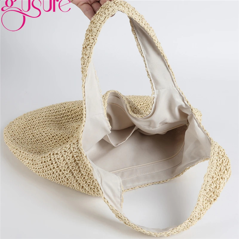 Gusure Casual Straw Women Shoulder Bags Wicker Woven Ladies Handbags Handmade Summer Beach Large Bag Bohemia 241203