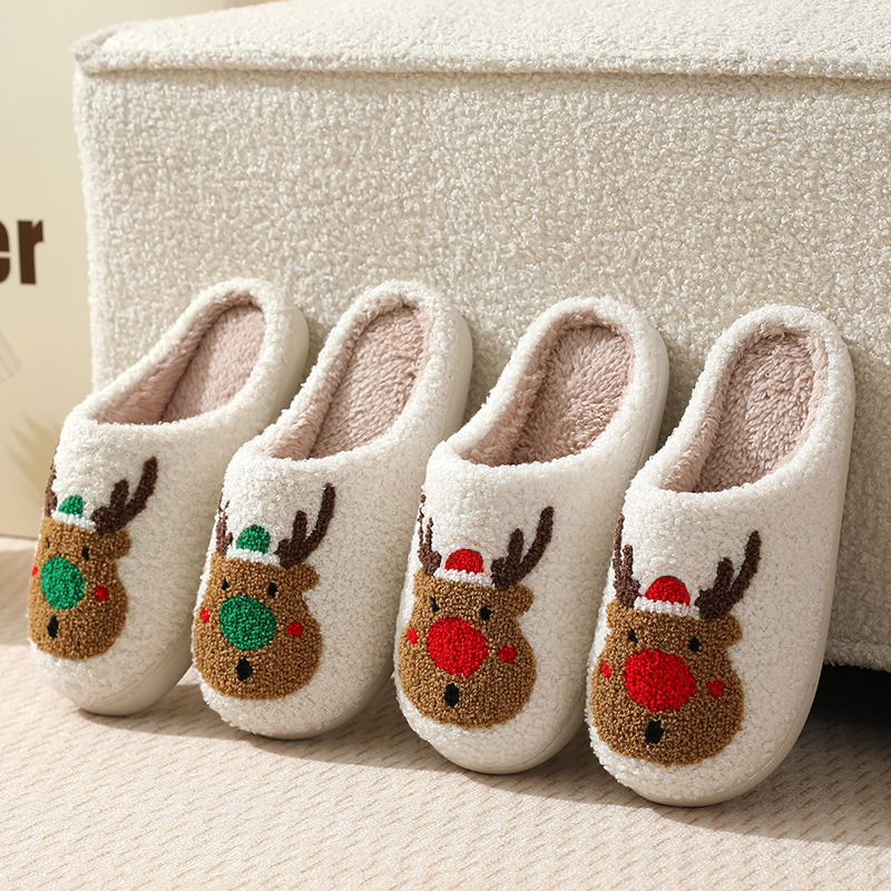 2024 Winter Christmas Deer Cotton Slippers Fur Women Home Couple Indoor Elk Cartoon Designer Warm Slipper Winter Shoes ladies Fashion Size 36-45