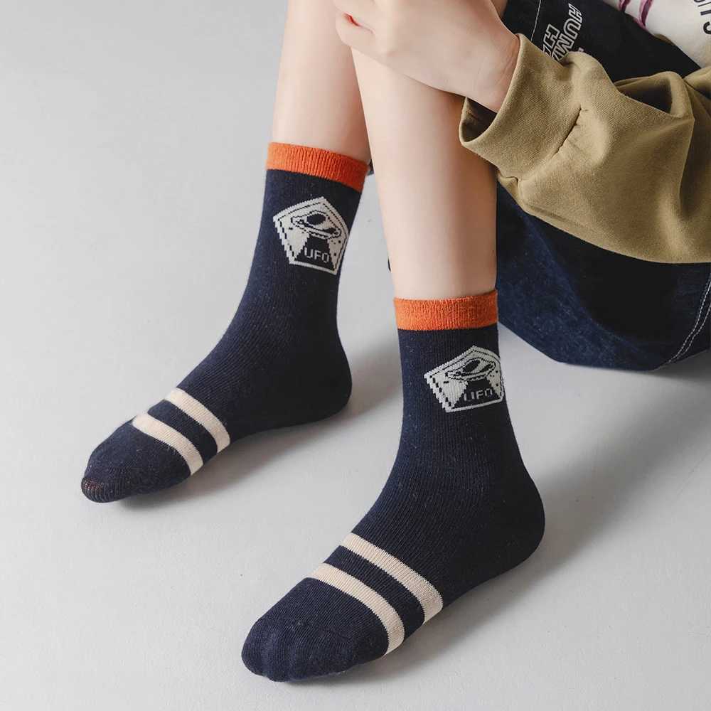 5 Pairs 1-12y Space Astronaut Cool Boys Socks High Quality Cotton Kids Socks Baby Boys Middle Tube Toddler Socks Children CL240824