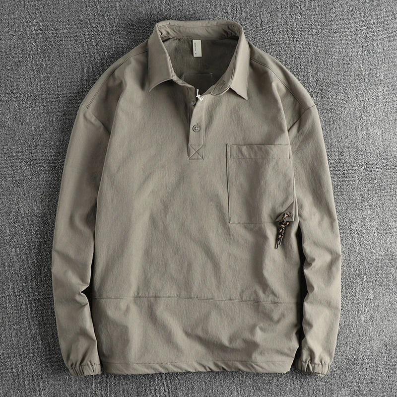 Spring and autumn fashion trend mens polo shirt long sleeve solid color all casual loose lapel shirt 240824