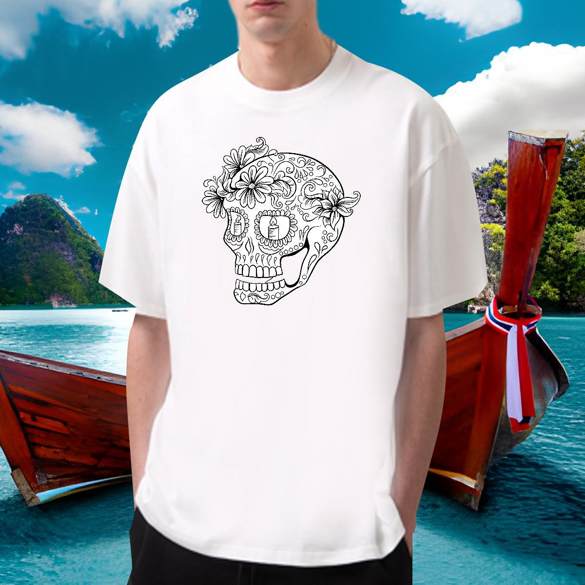 Classic Mens T Shirts 230g Pure Cotton skull Street Custom Big Size Short Sleeve Soft Men Tees Factory Direct Wear