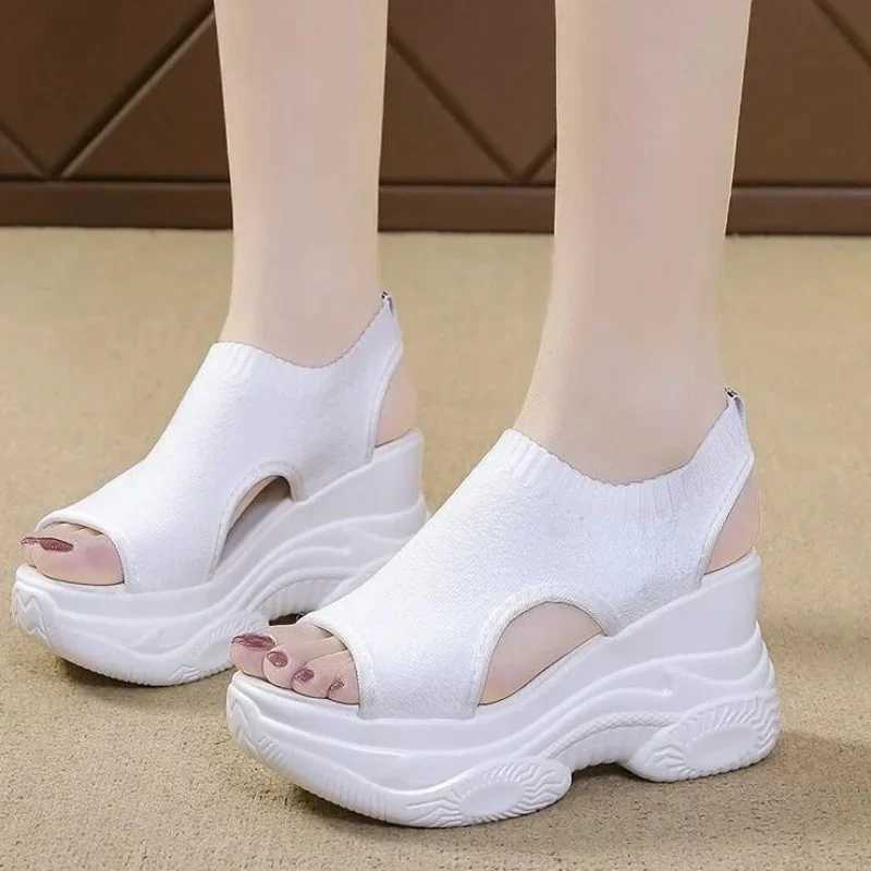 Womens Sandals 2024 Summer Wedge Heel Elastic Cloth Cover Foot Ladies Sandals Thick-soled Fashion Trifle Elevation Casual Shoes CL240806