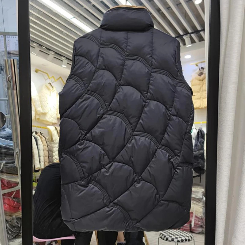 Lagabogy Medium length Inflatable Jacket Winter Womens Simple White Duck Down Stand up Collar Parka Single Chest 240823